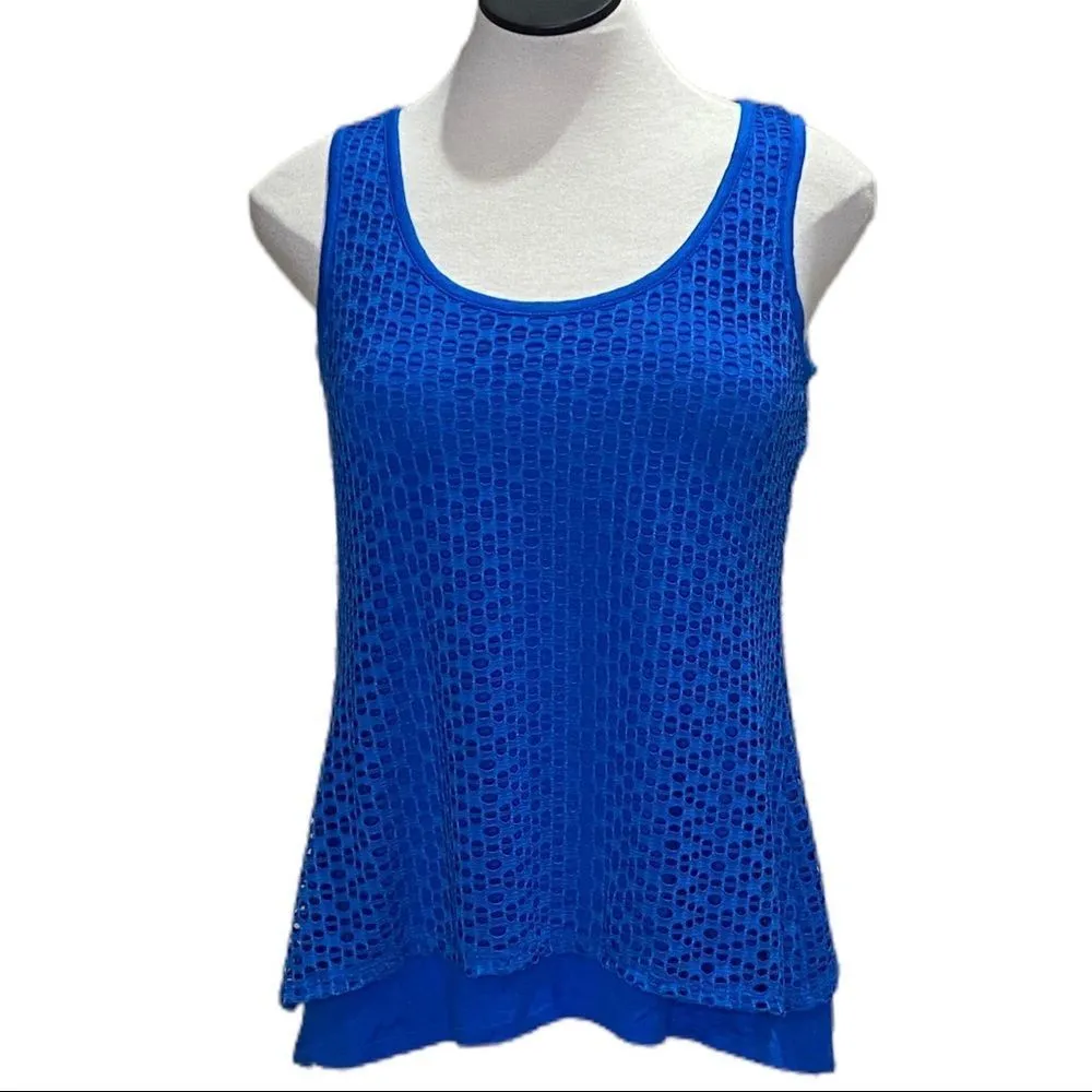🎈Style & Co Sleeveless NEW Top Blue Eyelet Overlay Hi Low Split Back Size XS - Image 3