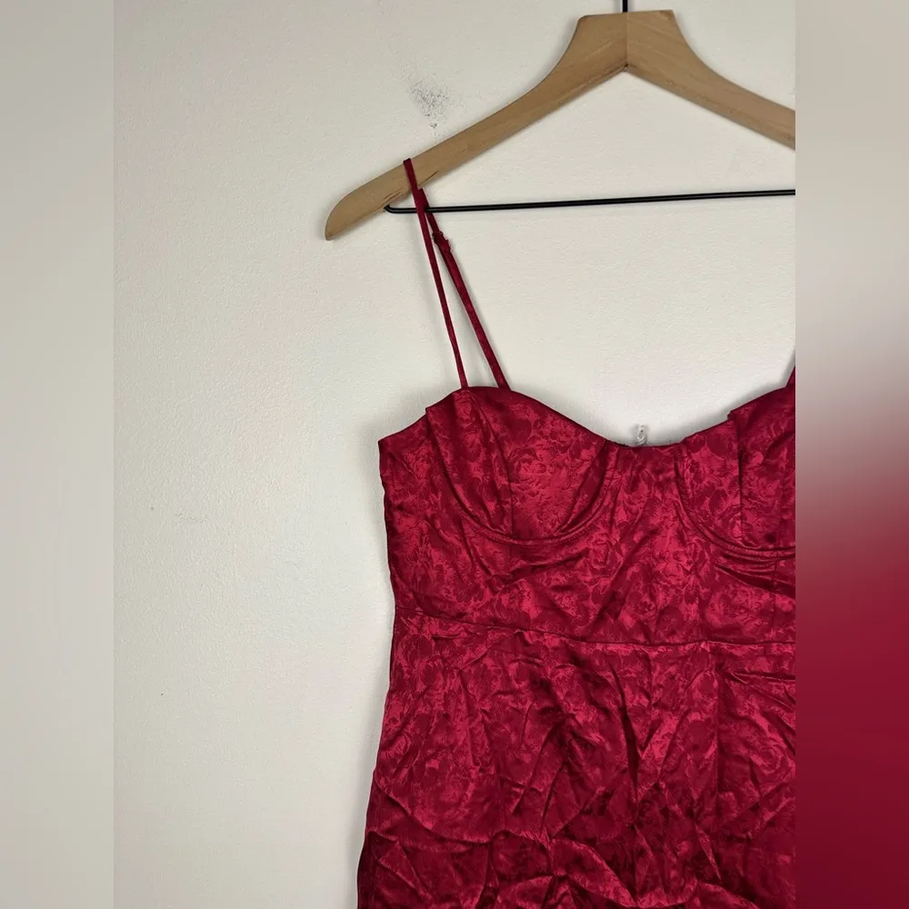 Princess Polly Diva Mini Dress Deep Red Satin Floral Sz 10 - Image 4