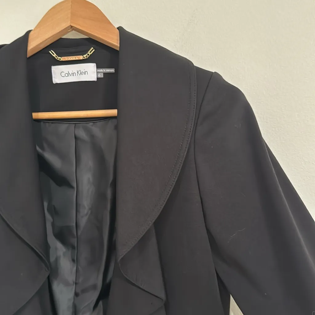 Calvin Klein Blazer/Jacket Black Open Front 
Cascade Ruffle Front 3/4 Sleeve 6 - Image 6