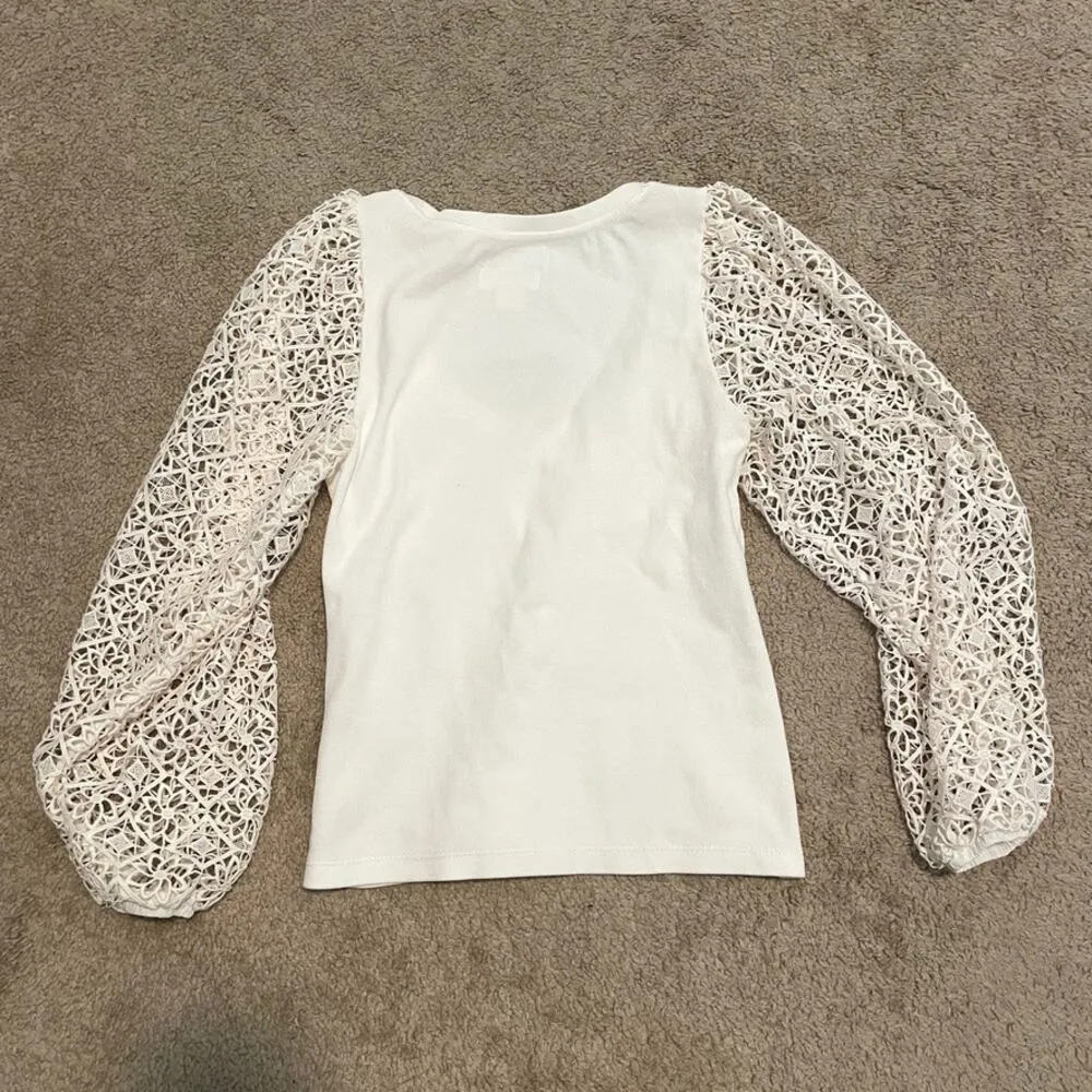 Anthropologie Maeve small ivory lace puff sleeve top TB 1914 - Image 8