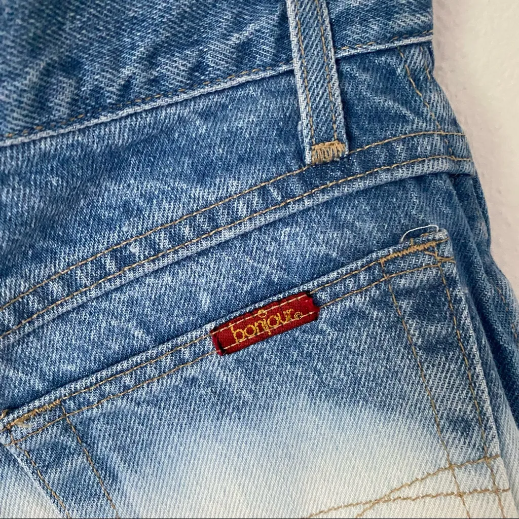 Bonjour Retro High Waisted Frayed Hem Jean Shorts Dip Dye Denim Size 27 - Image 2
