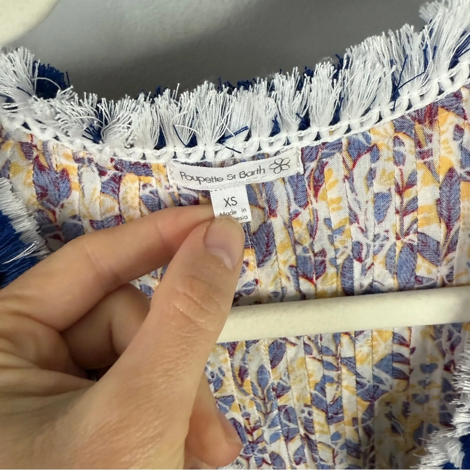 Poupette St Barth Sasha Mini Dress XS Blue Floral Crochet Boho Resort EUC - Image 3