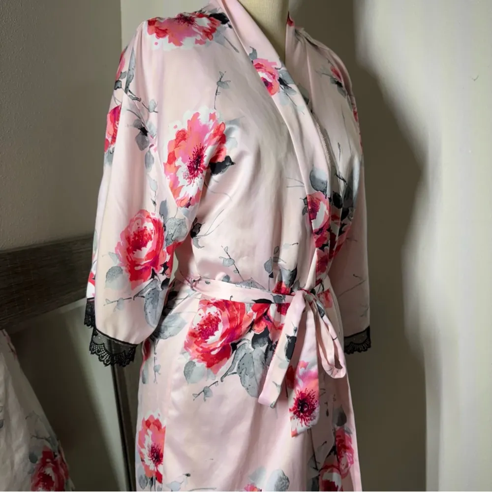 Apt. 9 Satin Pink and Red Floral Kimono Robe - Image 15