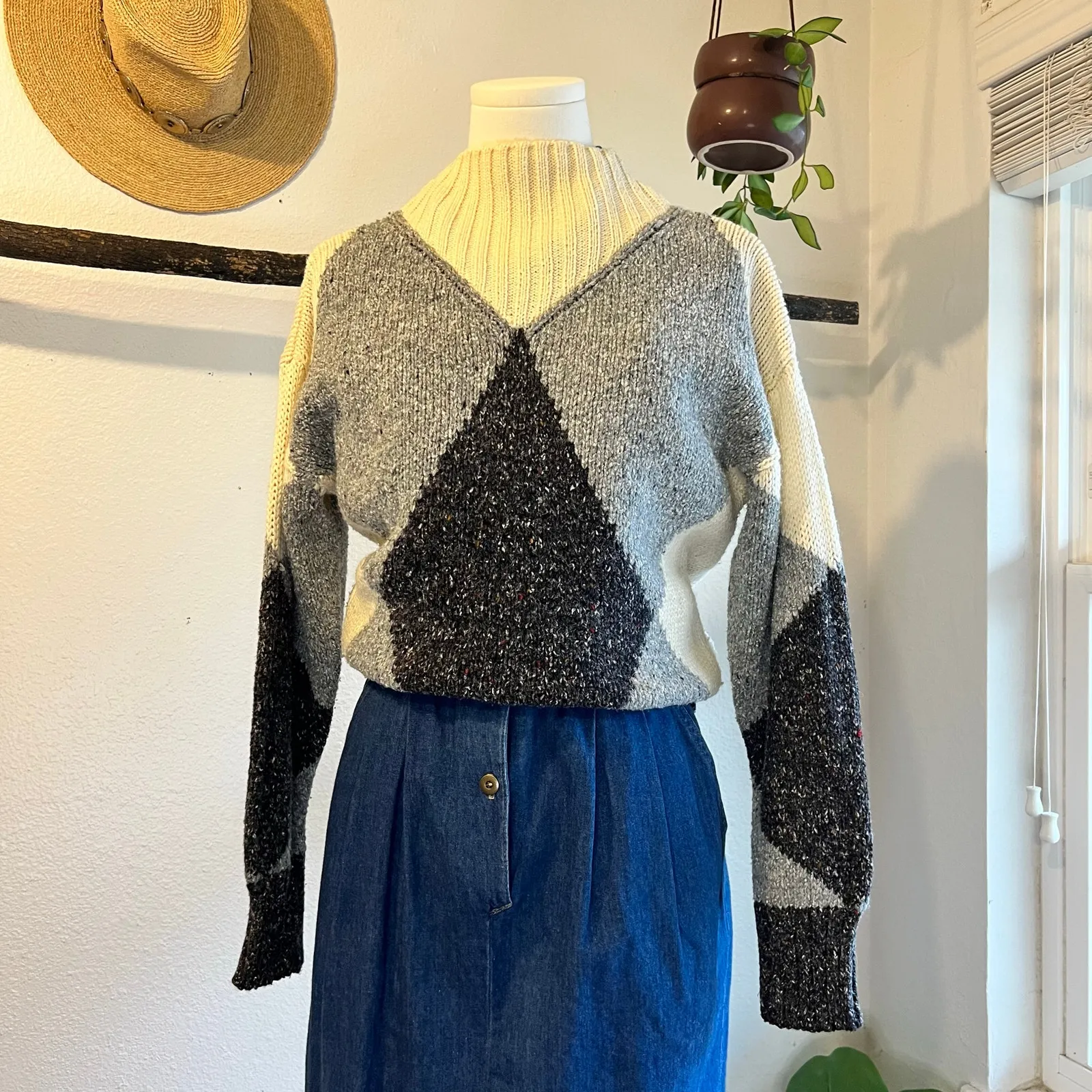 Liz Claiborne Vintage 90s Gray, Black & White Wool Cotton Blend Size Small - Image 9