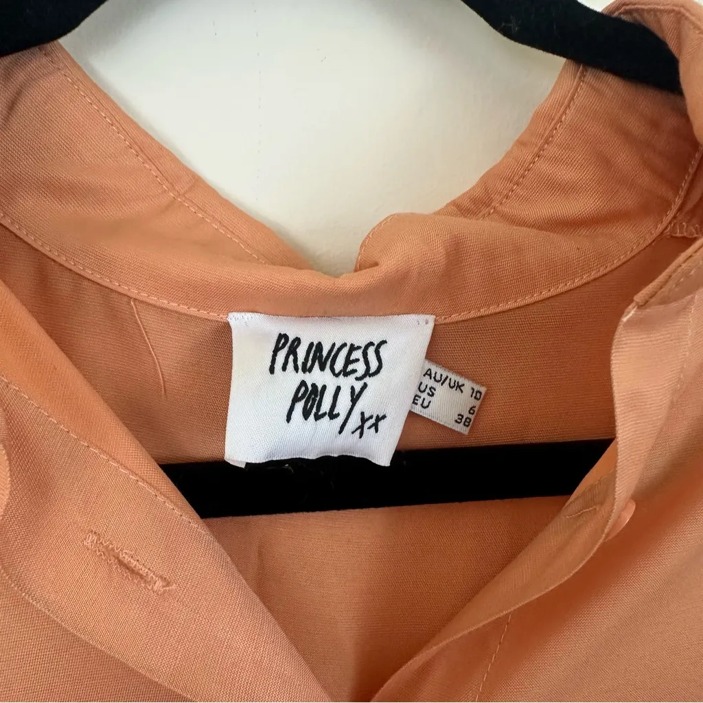 Princess Polly Peach Button-Up Satin Feel Women's Top Tunic Length Size 6 - Image 3