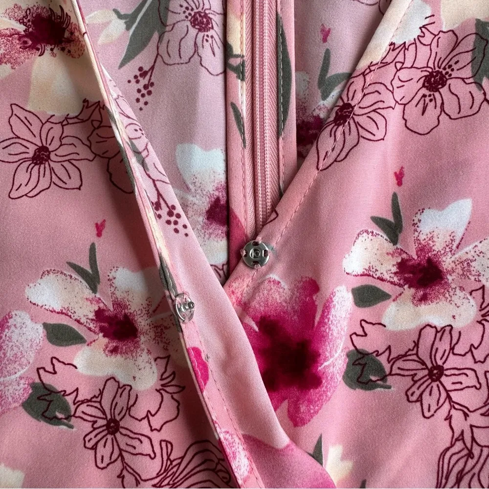 Ava & Viv Layered Ruffle Short Sleeve Floral Print Faux Wrap Dress in Pink - 3X - Image 15