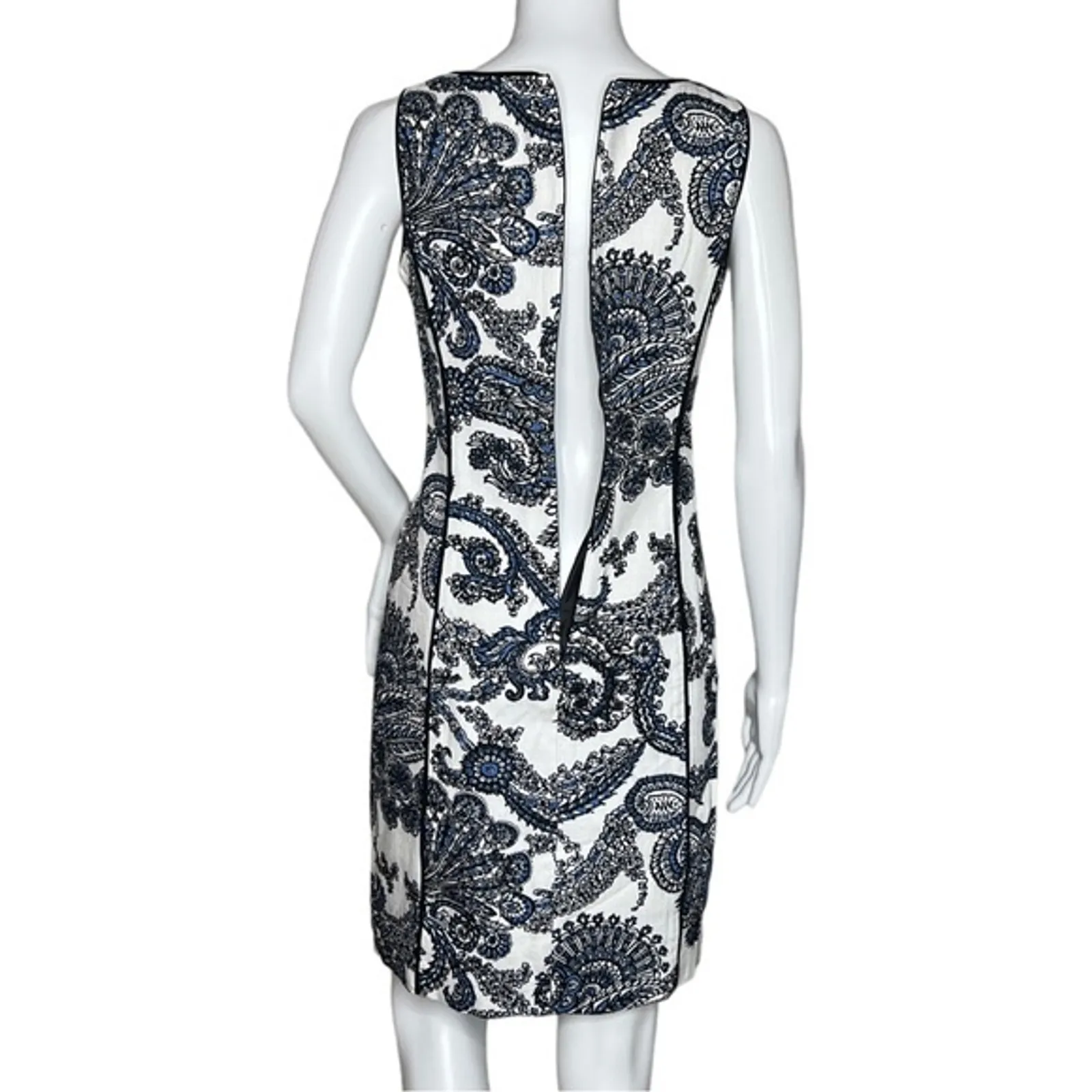 Talbots Petites Sheath Dress 2P Blue White Paisley Jacquard Coastal Grandma Chic - Image 4