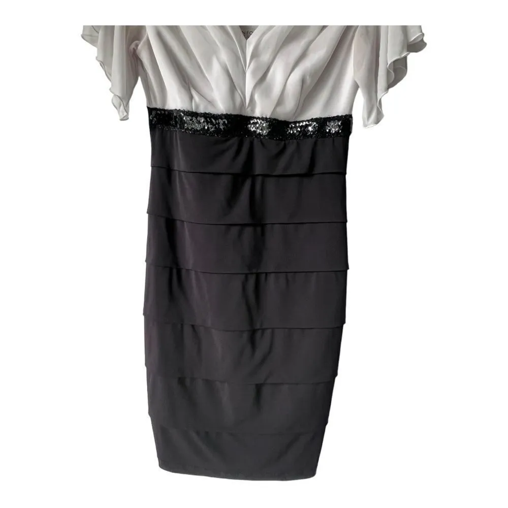 EnFocus Studio black white dress butterfly sleeve mini V-neck party size 4. - Image 3
