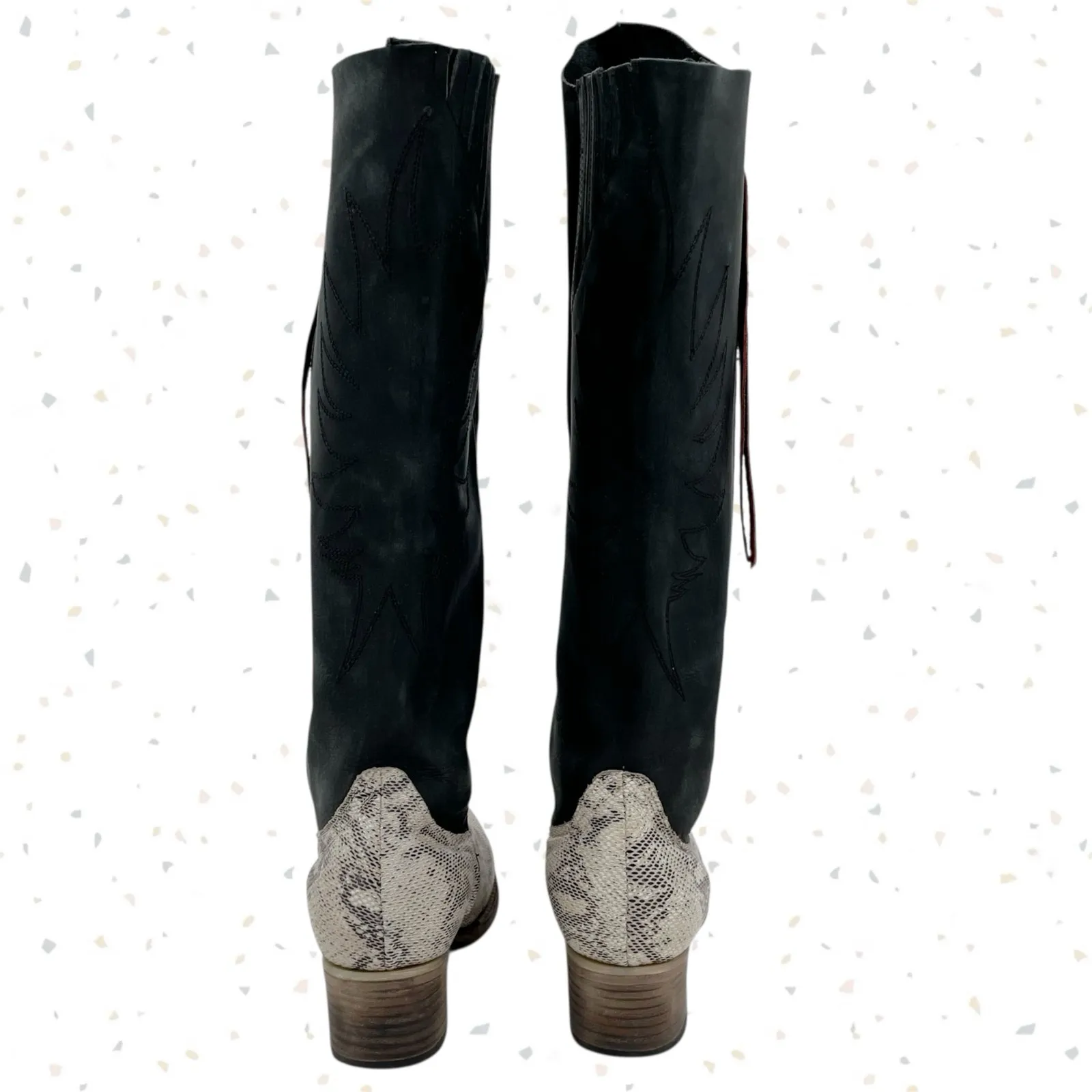 Freebird Whisper Boots Boho Western Snakeskin Print Black Leather Zipper Size 11 - Image 9