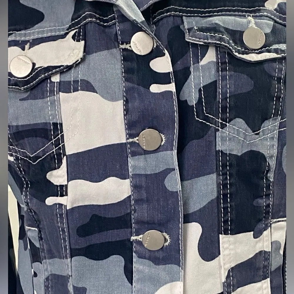 JouJou Denim Jacket Blue Camo White Size M - Image 3
