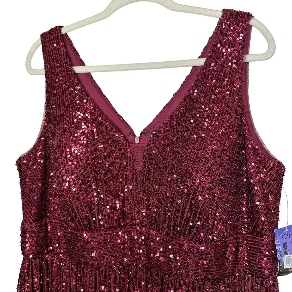 Morgan & Co. Sequin Knit Sleeveless Gown Size 18W Merlot Burgundy Red New - Image 3