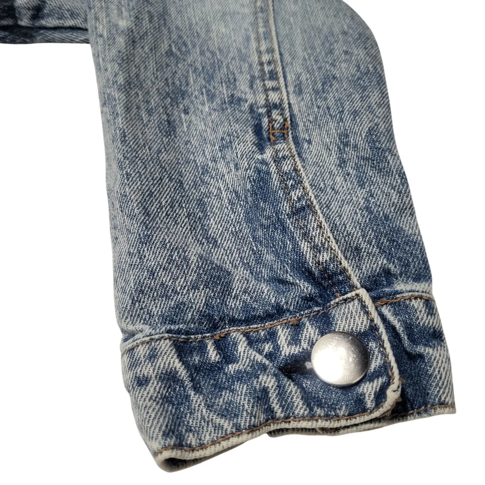 HIGHWAY JEANS Acid Wash Cropped Denim Y2K Jacket Frayed Hem Button Womens SMALL - Image 5