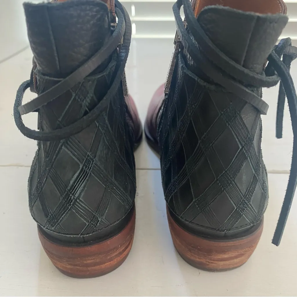 VeraCruz Artisan Distressed Leather Bootie Shoes Plum and Black Euro 38 US 7.5 - Image 8