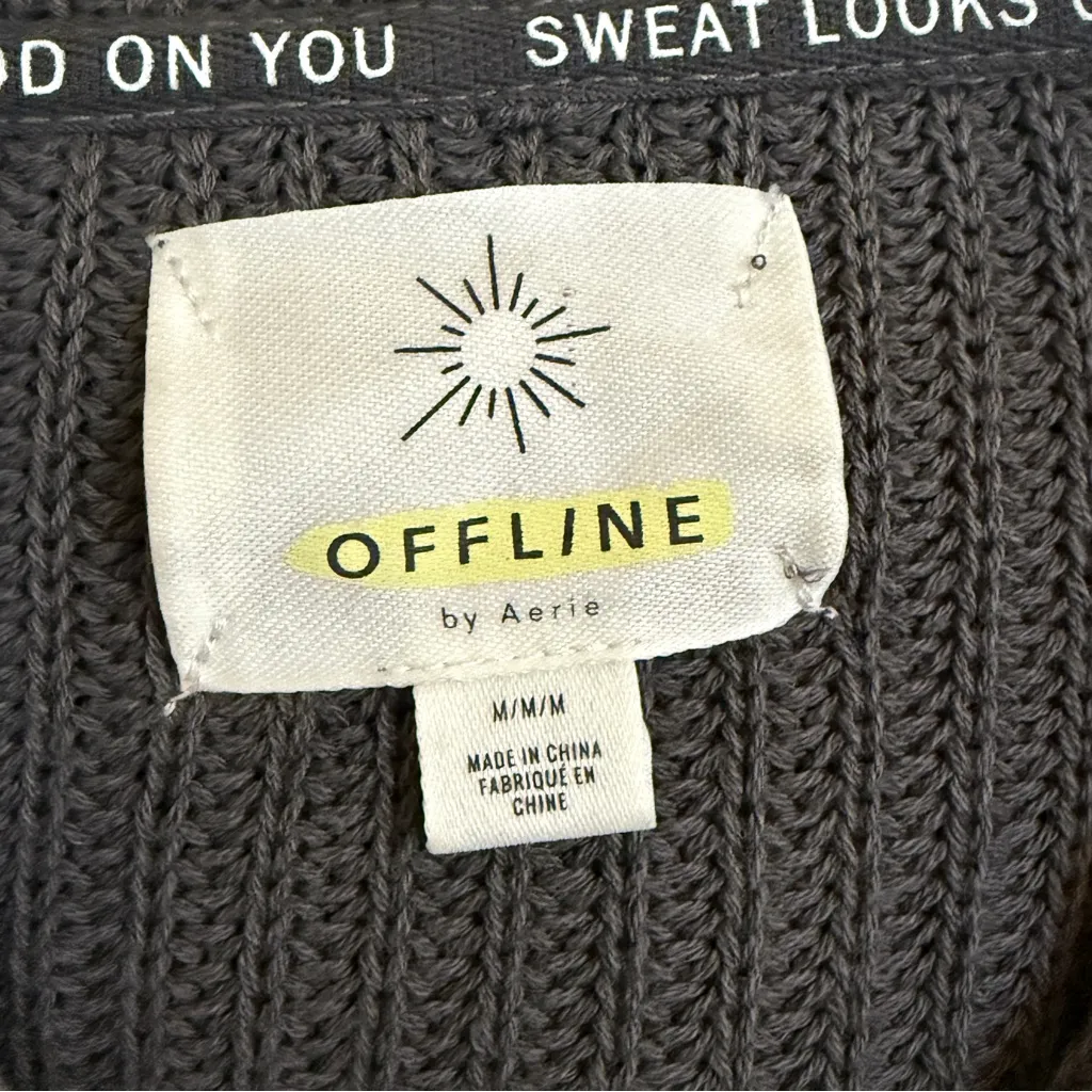 Aerie OFFLINE Oversized Hooded Ribbed Knit Sweater Smoked Gray Women’s Medium - Image 7