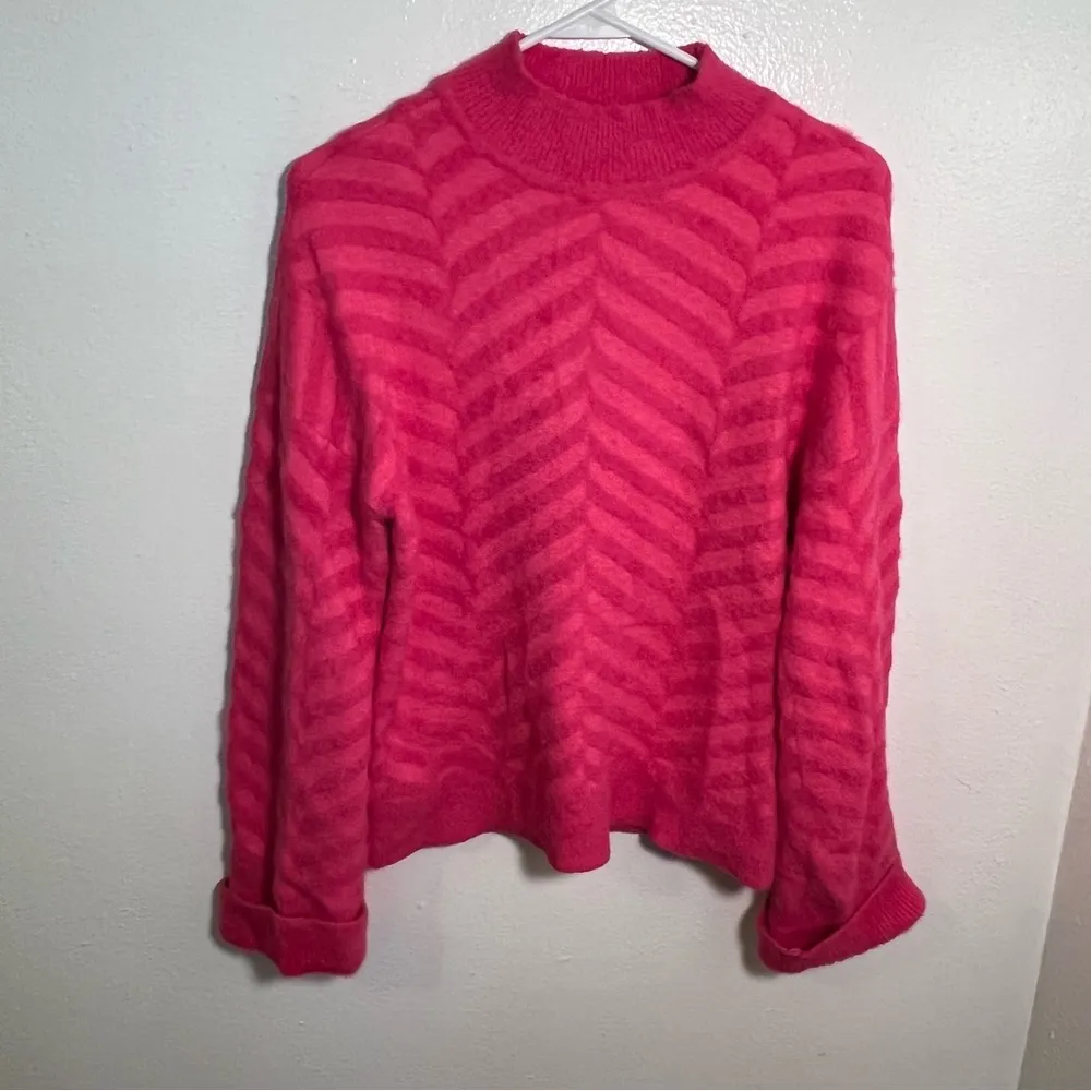 Belldini Mock Neck Sweater Pink Chevron Fuzzy Eyelash Size M - Image 2