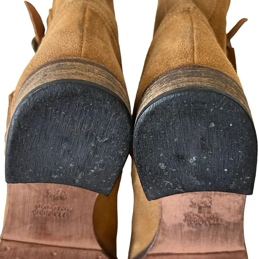 SAKS FIFTH AVENUE ITALY 10022 SHOES CAMEL SUEDE ANKLE BUCKLE BOOTS - Image 9