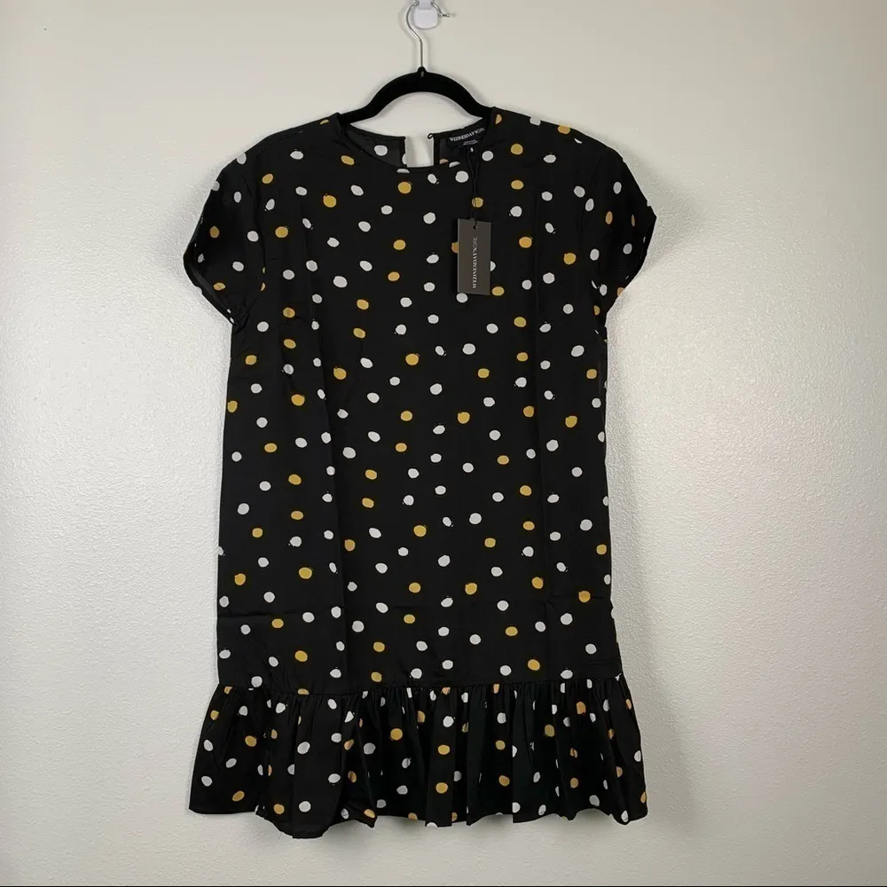 WEDNESDAY’S‎ Girl Ruffle Hem Polka Dot Dress S NWT Black - Image 3