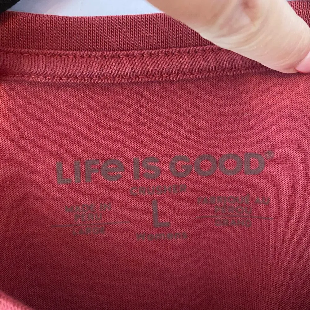 Life Is Good Women's size Large Grinch Christmas Red Cotton Long Sleeve Shirt - Image 3