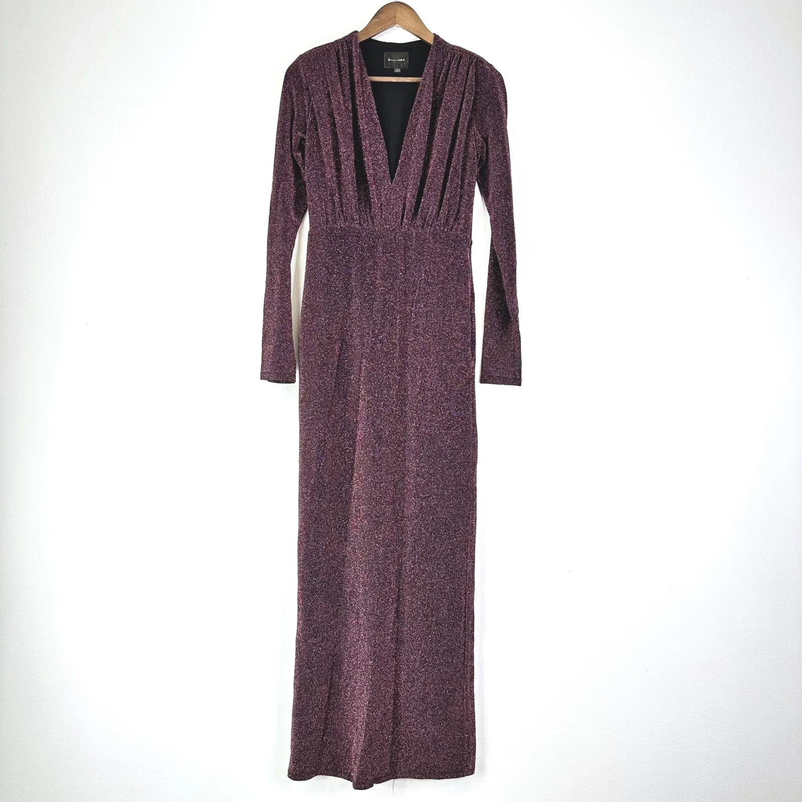 Line & Dot Opal Gown V-Neck Long Sleeve Metallic Shimmer Purple‎ Size L - Image 3