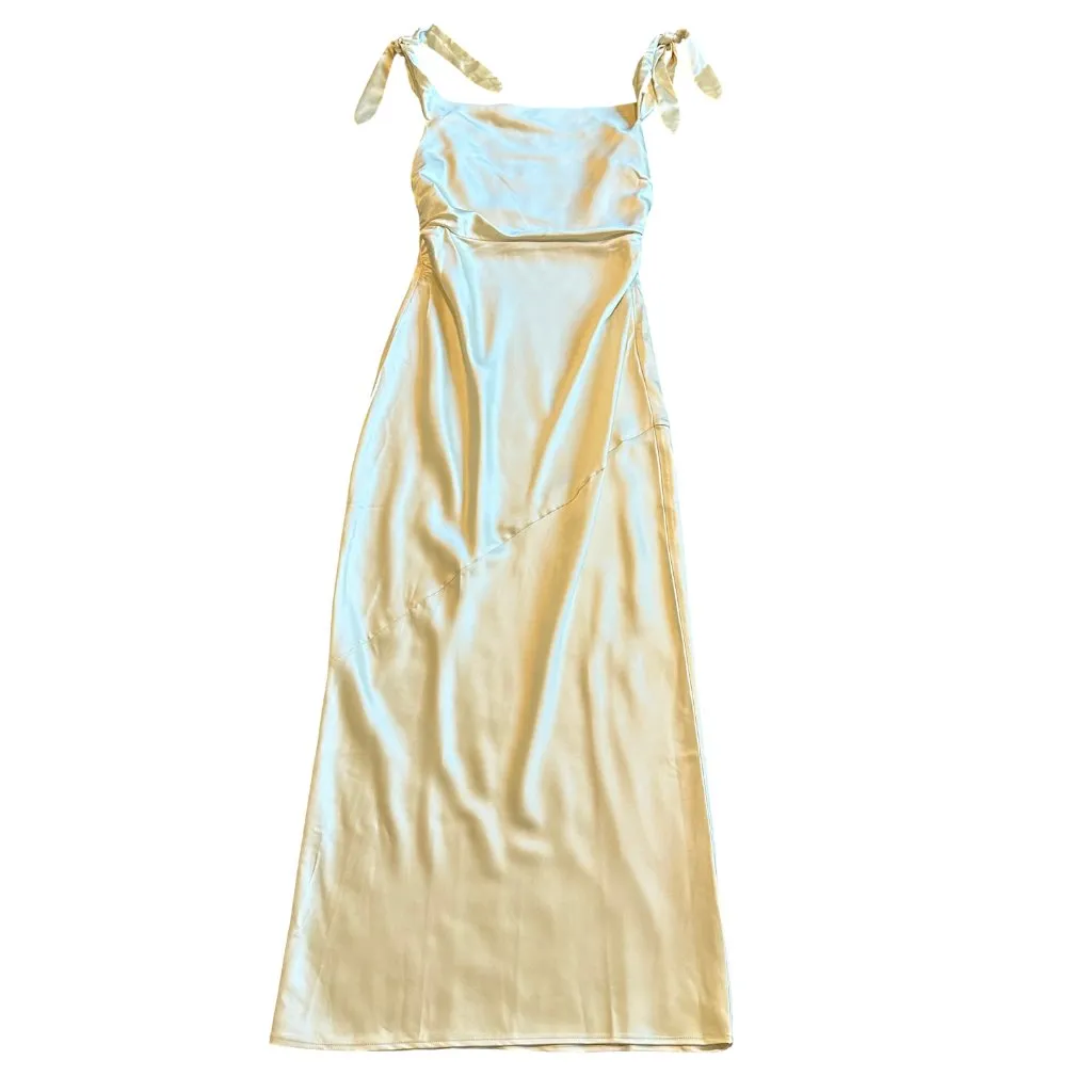 Billy J Frida Maxi Dress Yellow Satin Creamy Buttery Gown Size 14 Women's NWT - Image 2