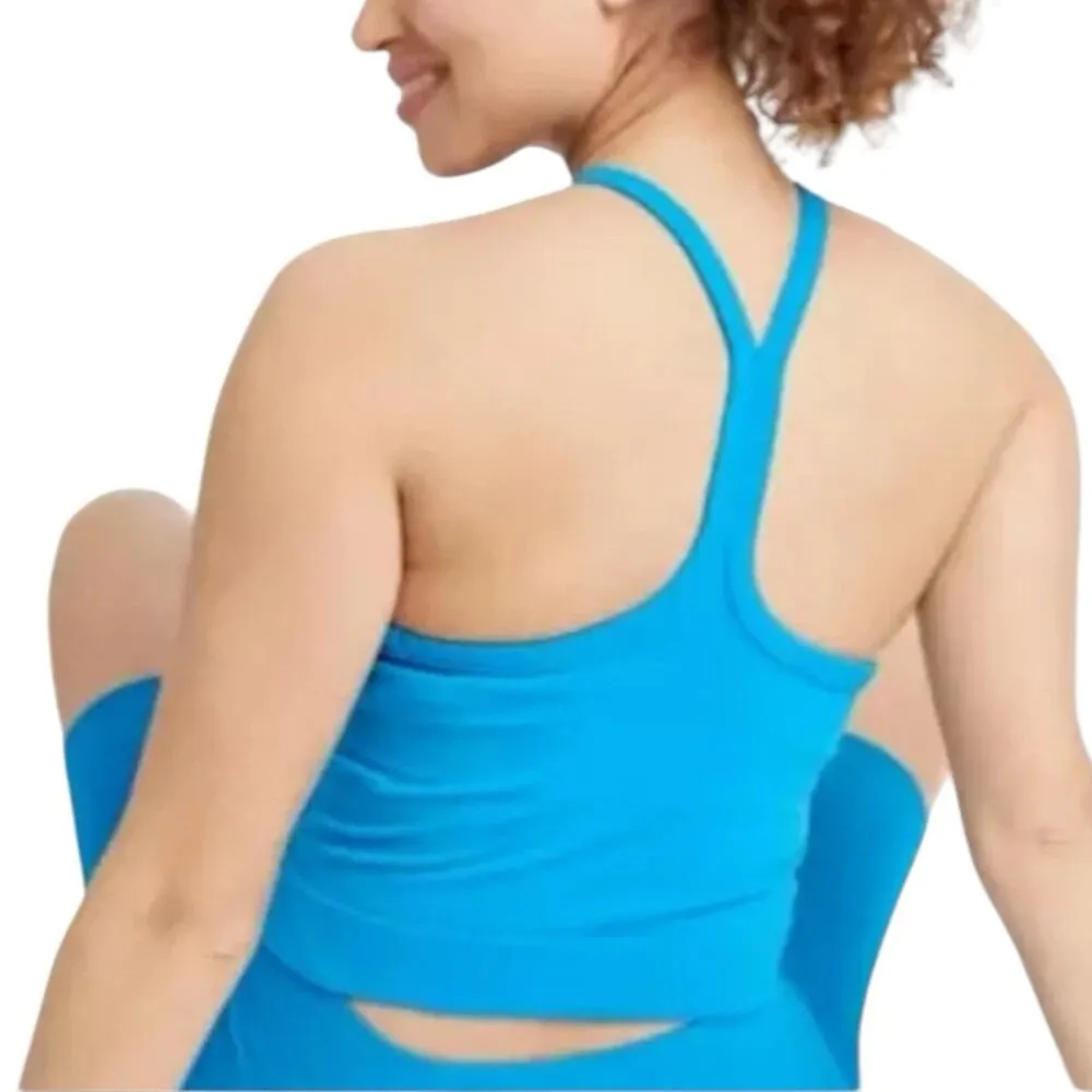 NWT All In Motion Blue Ribbed Seamless Tank Shelf Bra Size Large High Neck - Image 5