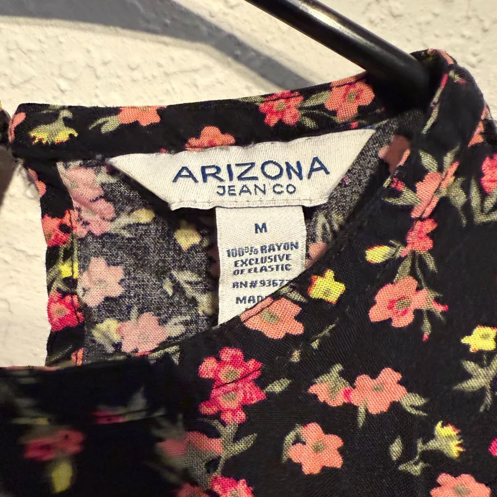 Arizona Jean Co Black Floral Long Sleeve Smocked Peplum Blouse Size M Crop Top - Image 2