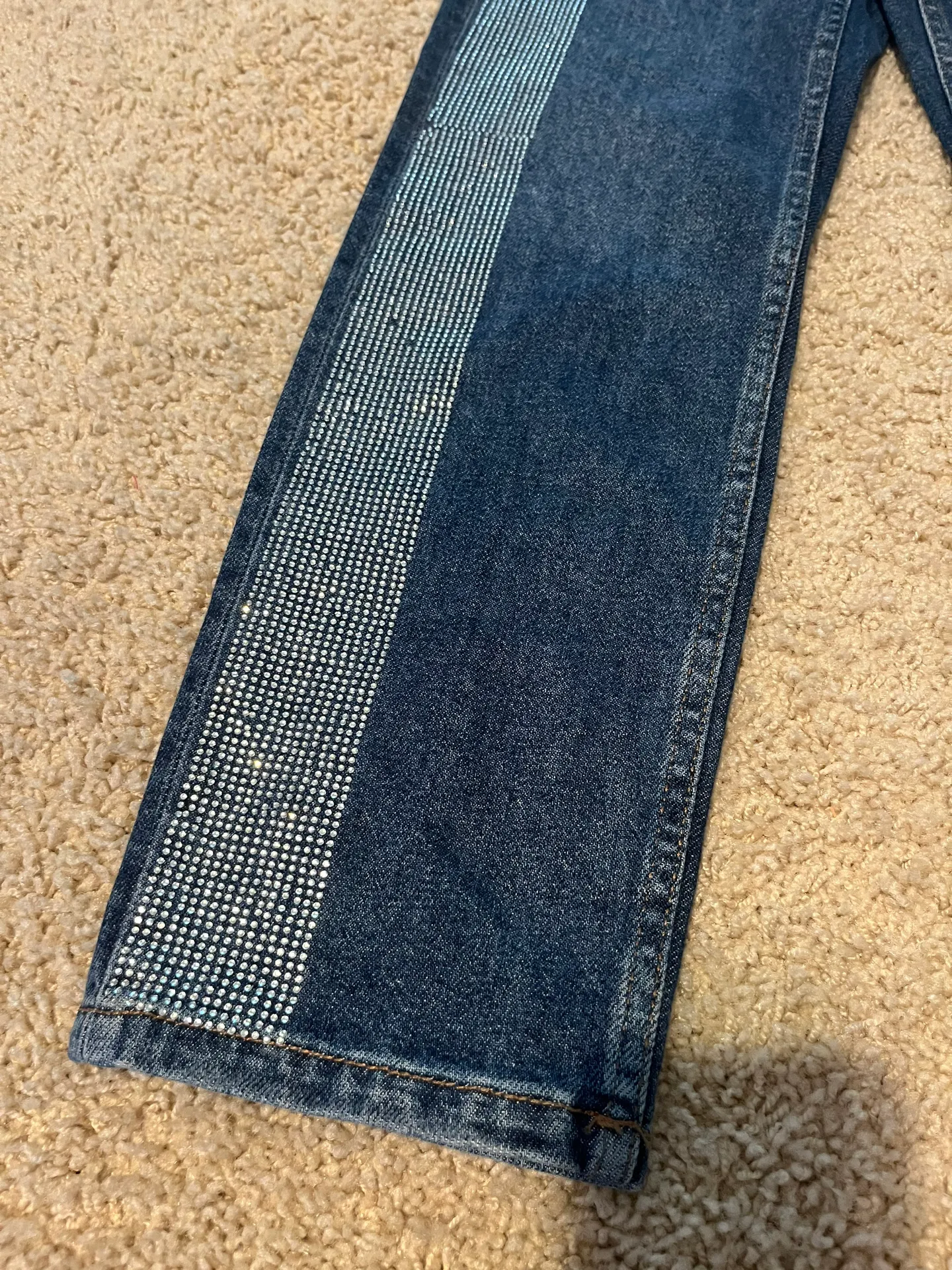 Diamanté rhinestone side panel stripe straight jeans never worn  - Image 5