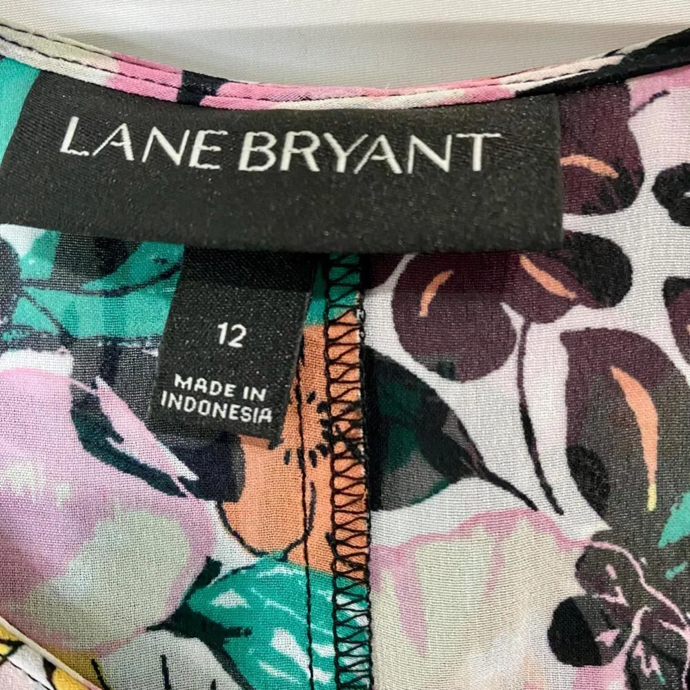 LANE BRYANT Women’s Blouse Sleeveless Top Black Floral Scoop Neck Size 12 EUC - Image 4