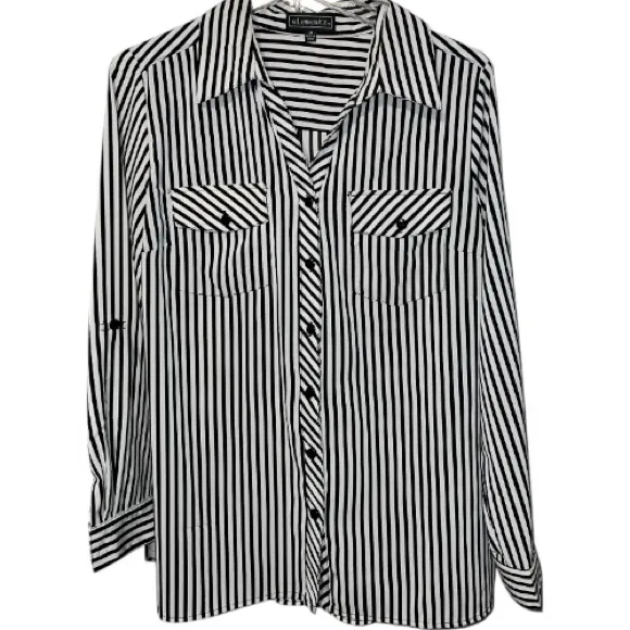 Elementz Black and white striped button up blouse. New! - Image 3