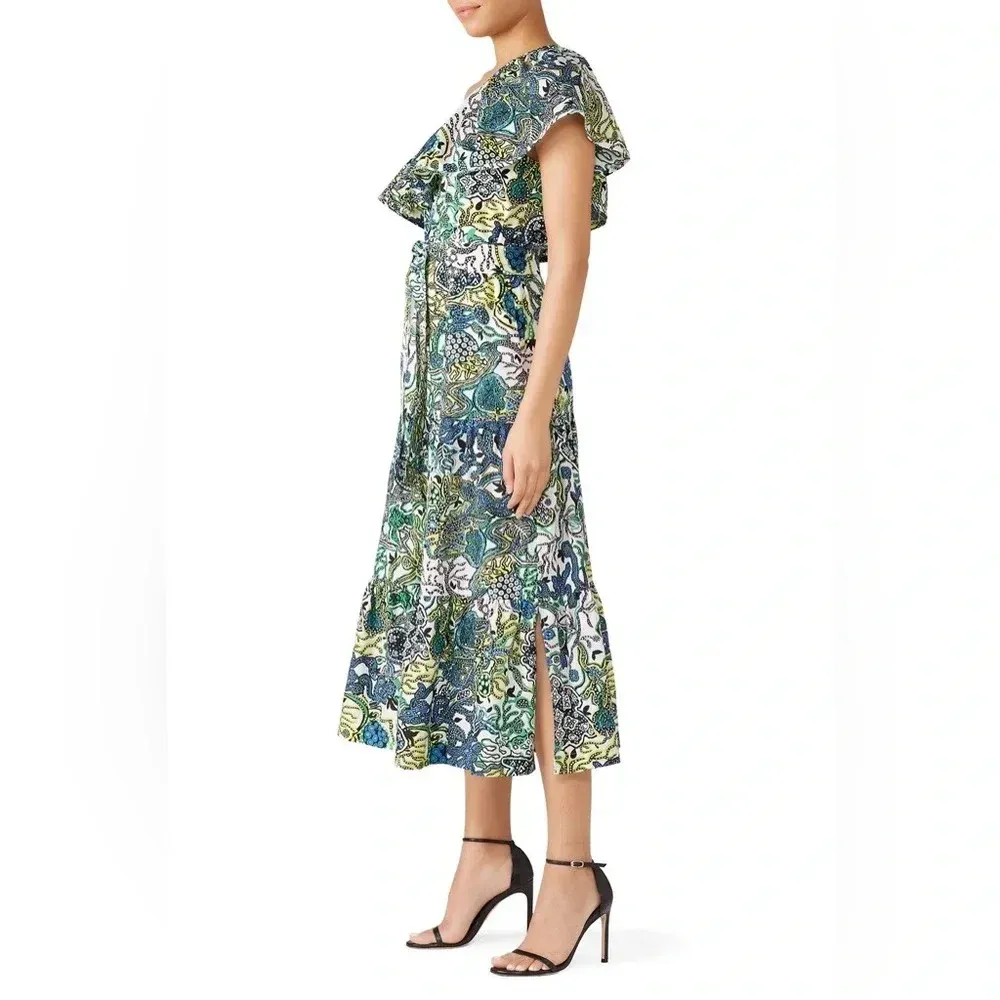ALC One Shoulder Naomi Dress Multicolor Abstract Print Midi Length‎ Small - Image 2