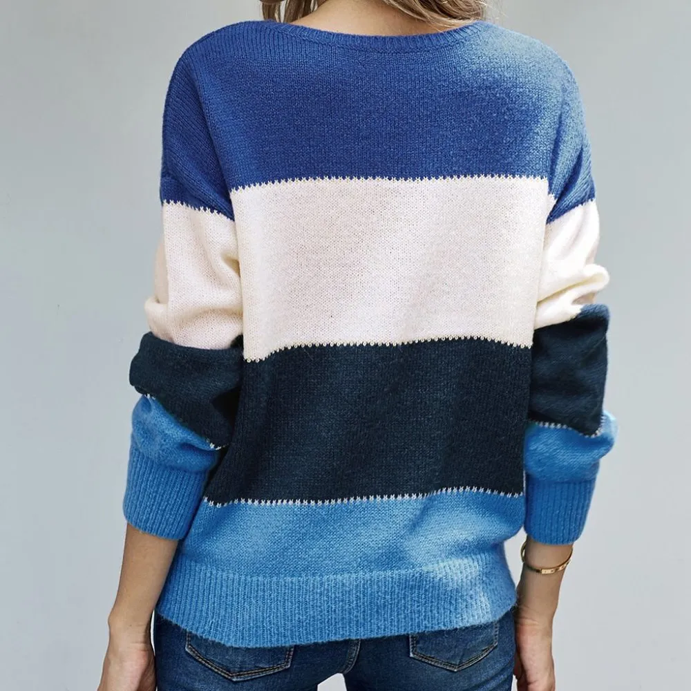 PULLOVER LOOSE FIT BLUE COLORBLOCK KNIT SWEATER Size undefined - Image 3