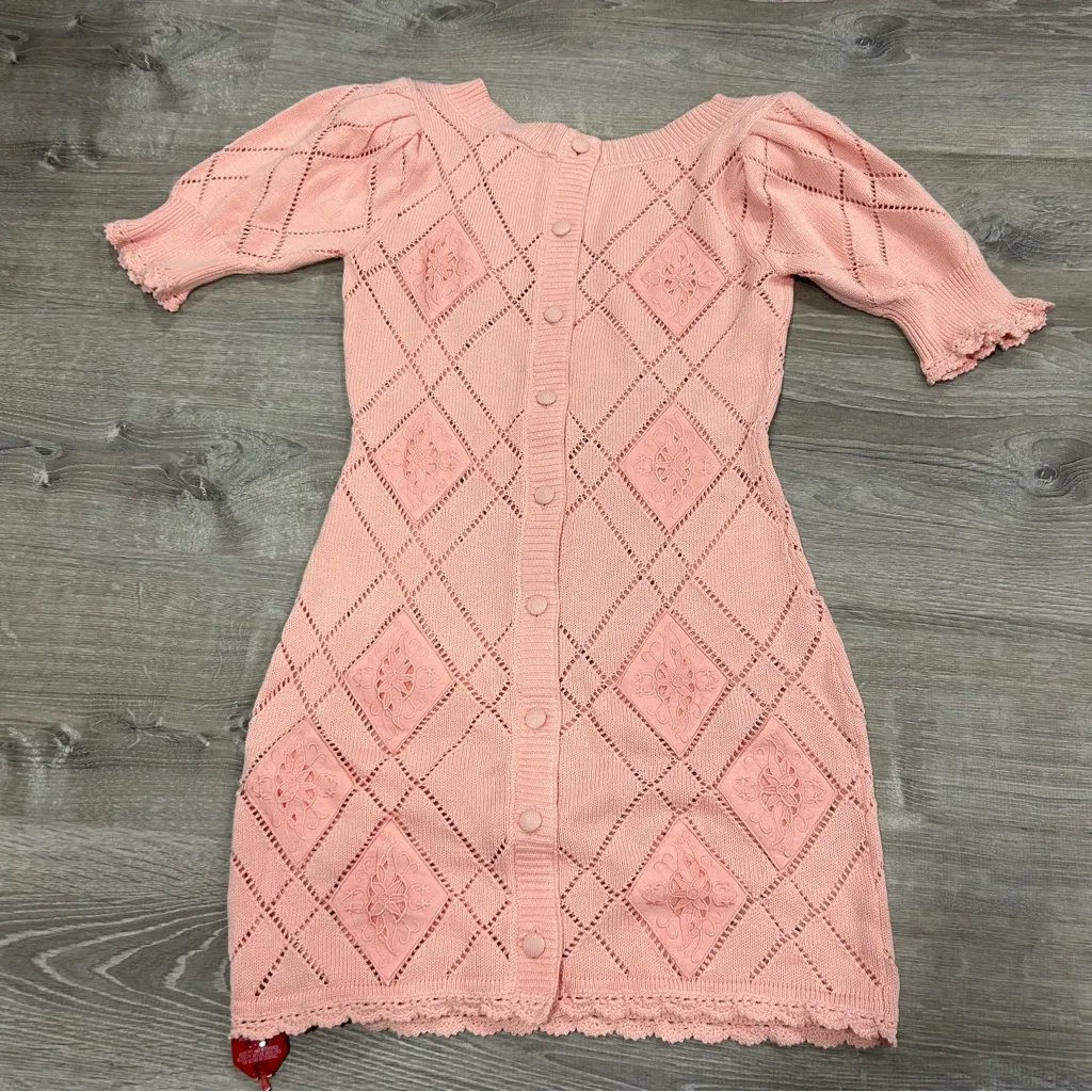 LoveShackFancy Katara Pink Knit Croquette Mini Dress NWT - Image 4