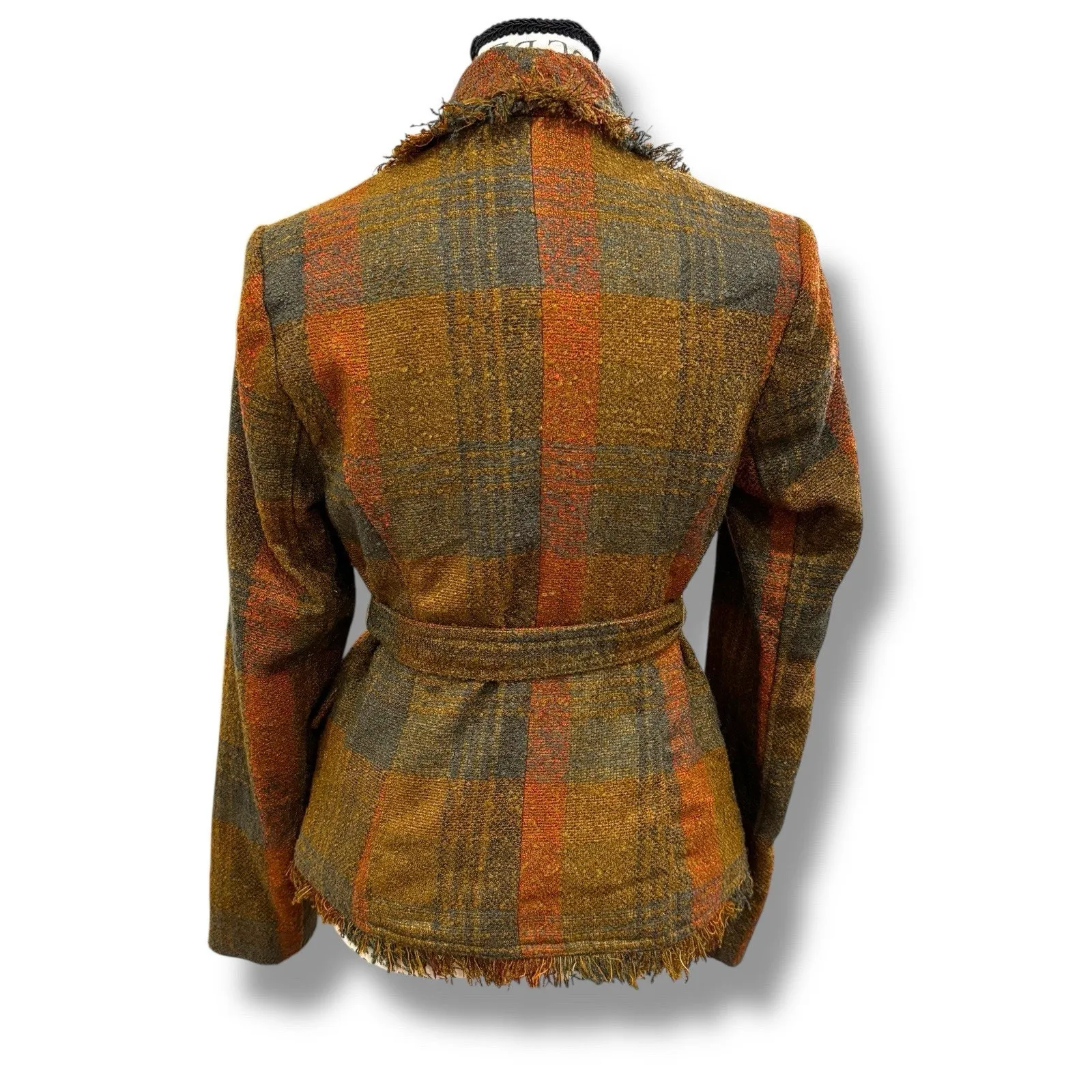 Anthropologie Cartonnier Size 0 XS Plaid Wrap Fringe Tweed Jacket Blazer - Image 6