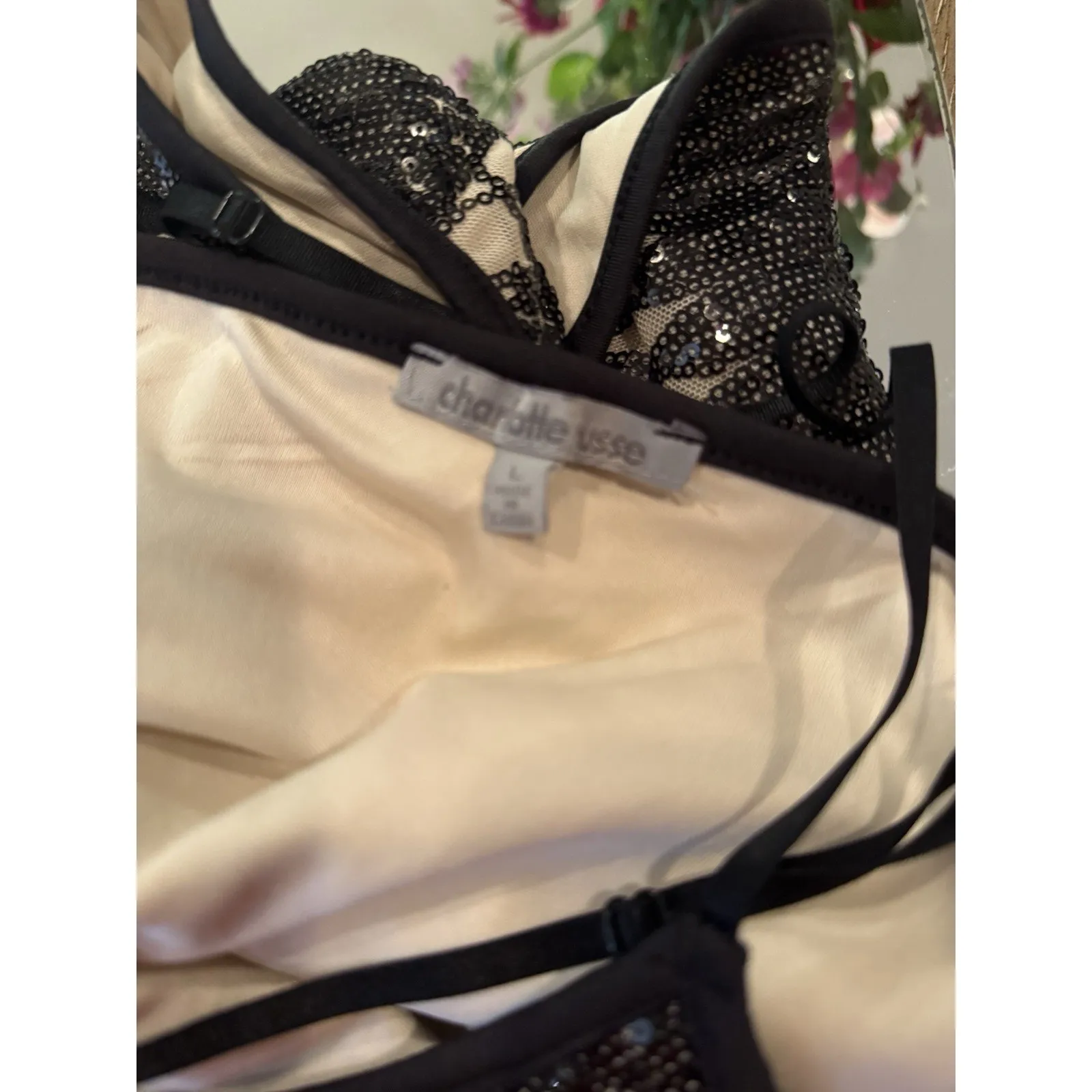 Charlotte Russe L Y2K Crochet Net Black Bodysuit Festival Shimmy - Image 7