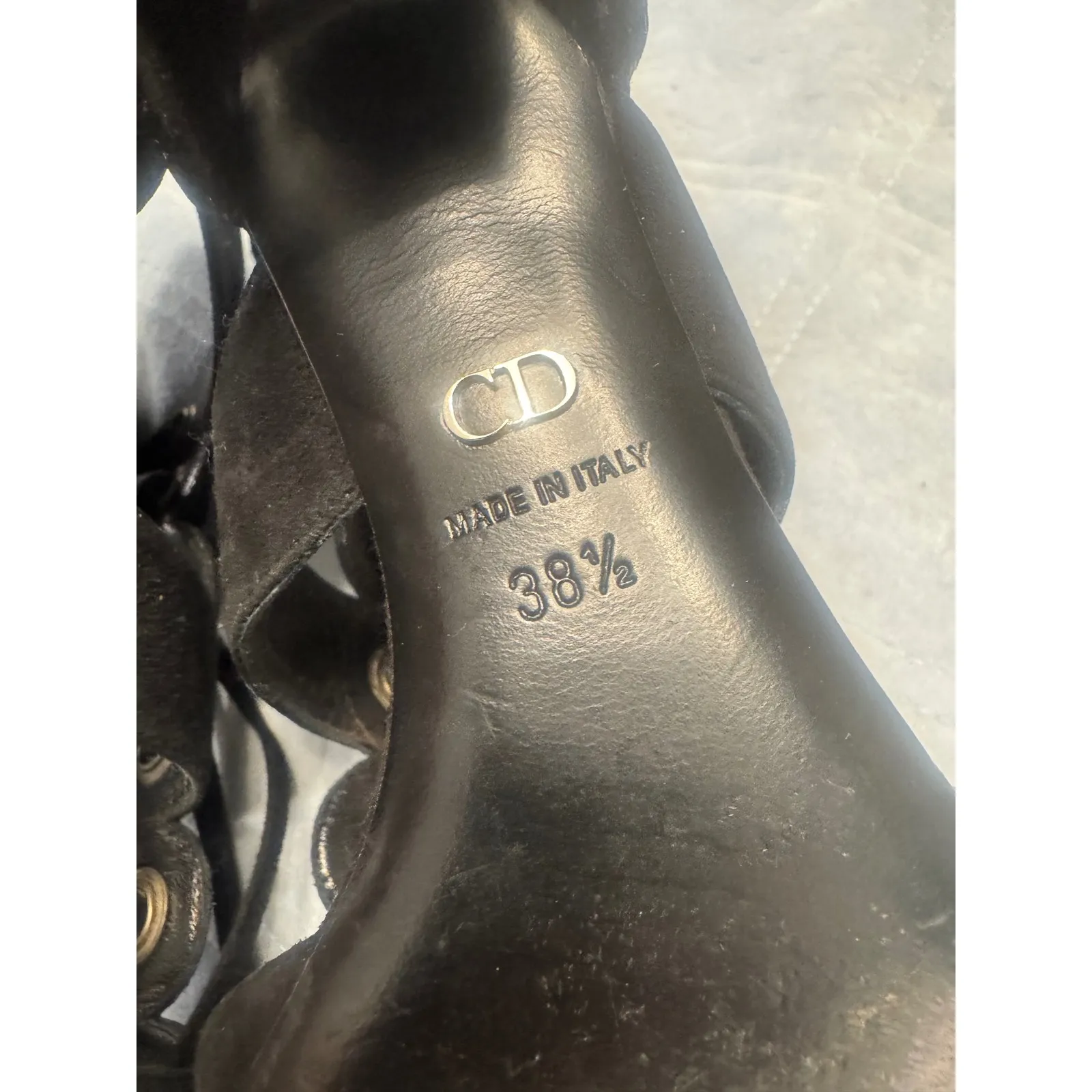 Dior‎ Paris Black Suede Leather Lace Up Open Toe Heels Women's Size 38.5 - Image 5