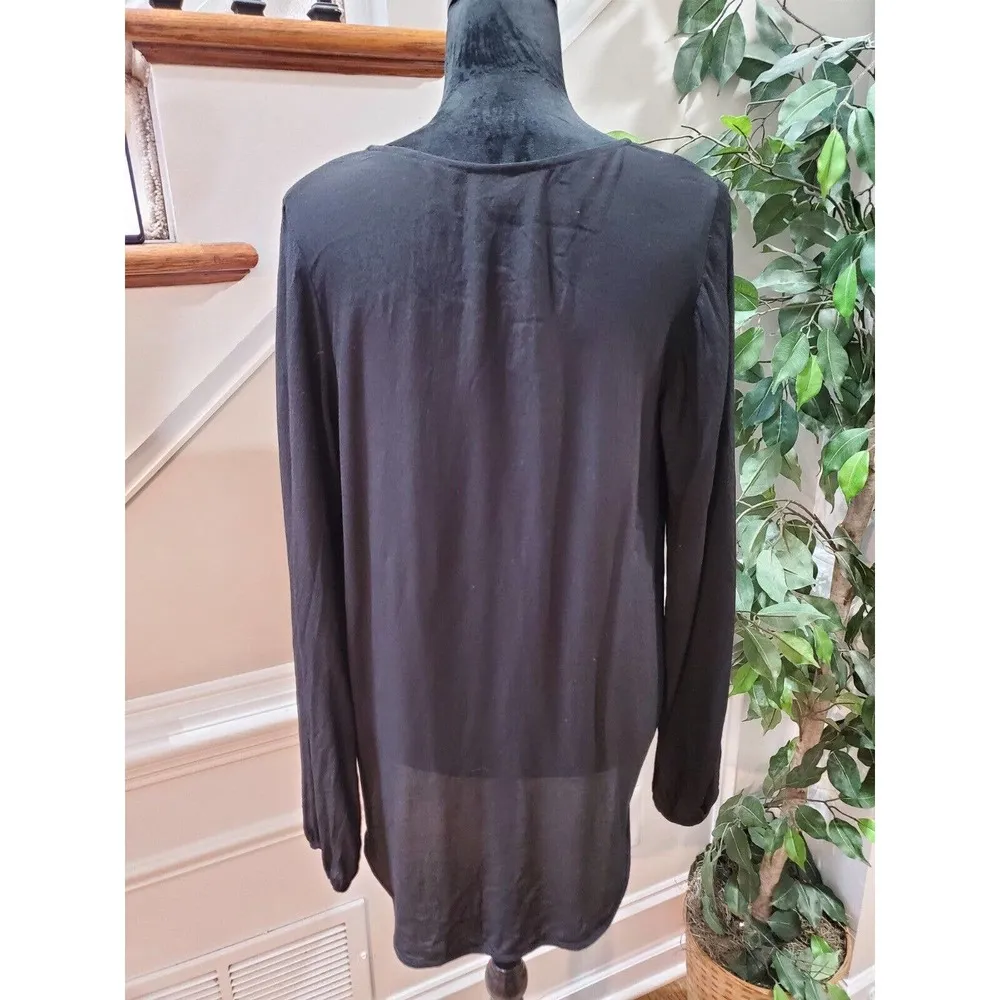 Lucy Love Women's Black 100% Rayon V-Neck Long Sleeve Casual Top Blouse Size M - Image 6