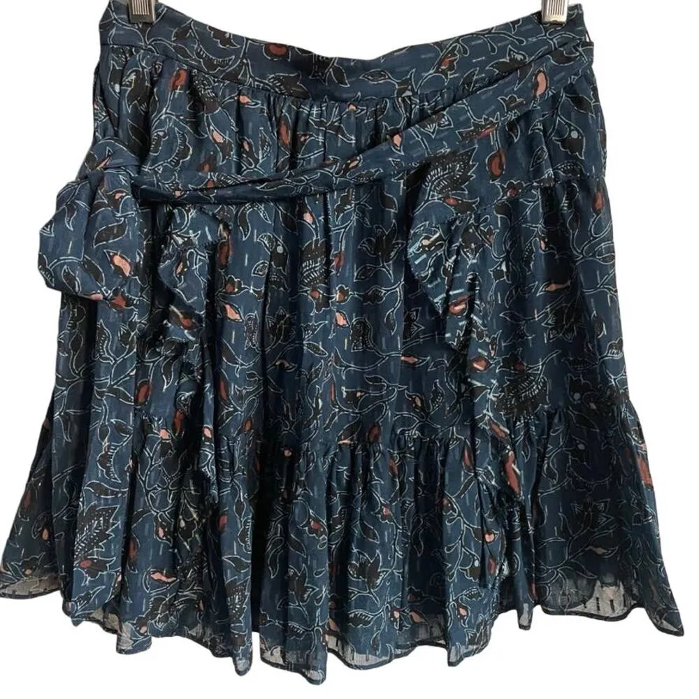 New Ulla Johnson Navy Blue Black Patterned Ruffle Mini Skirt - Image 3
