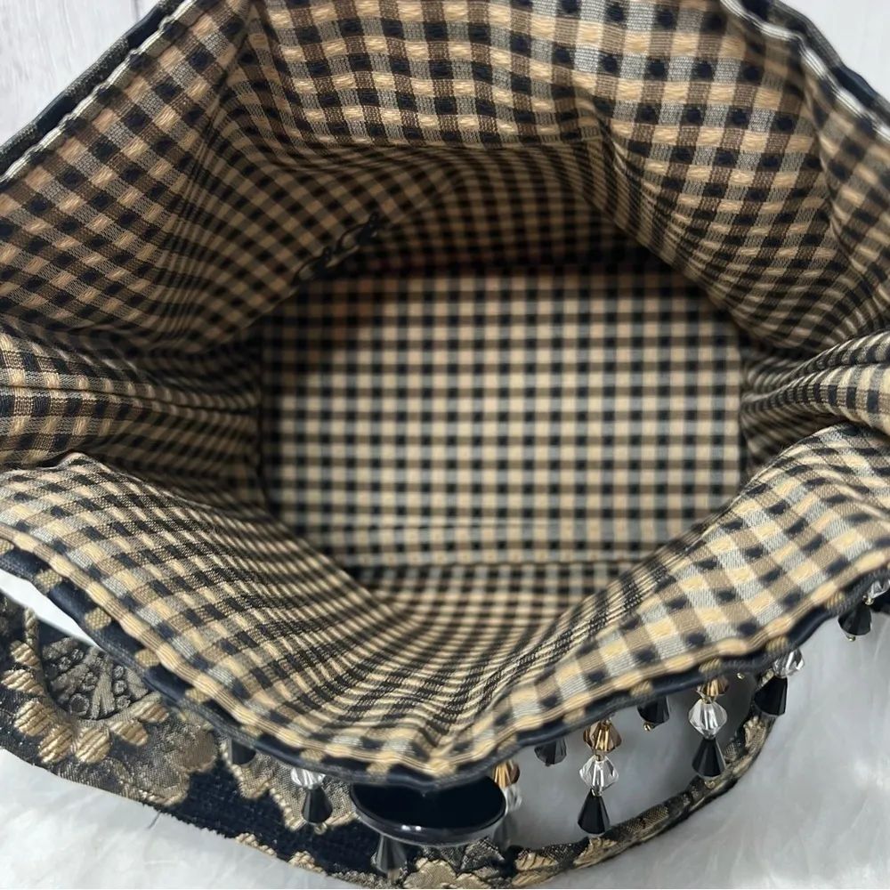 Bag Crossbody Shoulder Artisan Brocade Black Gold Metallic Beaded Tapestry - Image 14