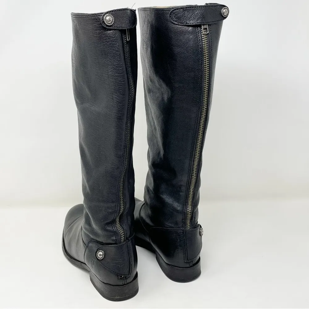 Frye Melissa Back Zip Riding Boot size 7 Black Leather Tab snap - Image 3