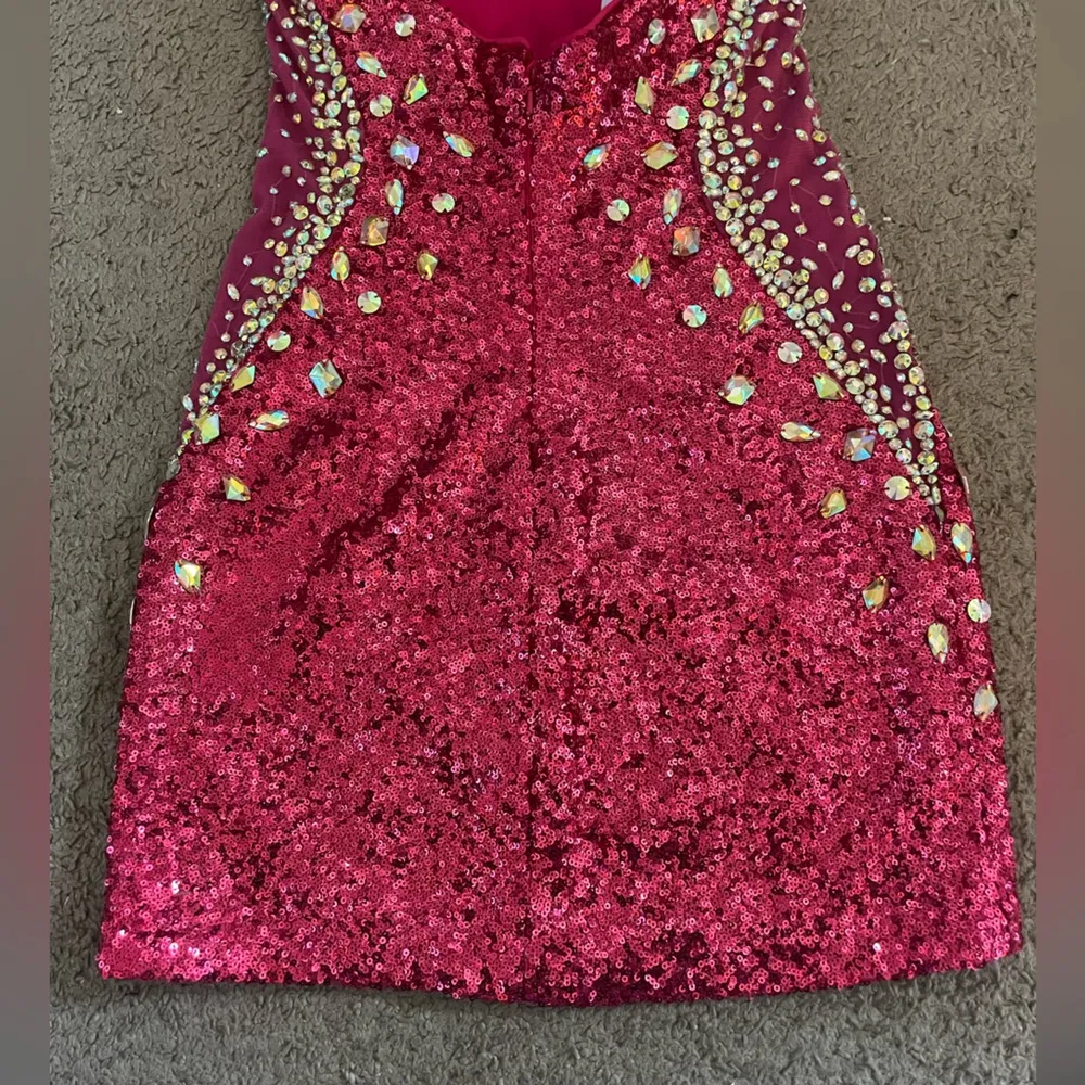 Karishma Strapless Sweetheart Cut Sequin and Crystal Rhinestone Bodycon Dress Pink Size 4 - Image 8