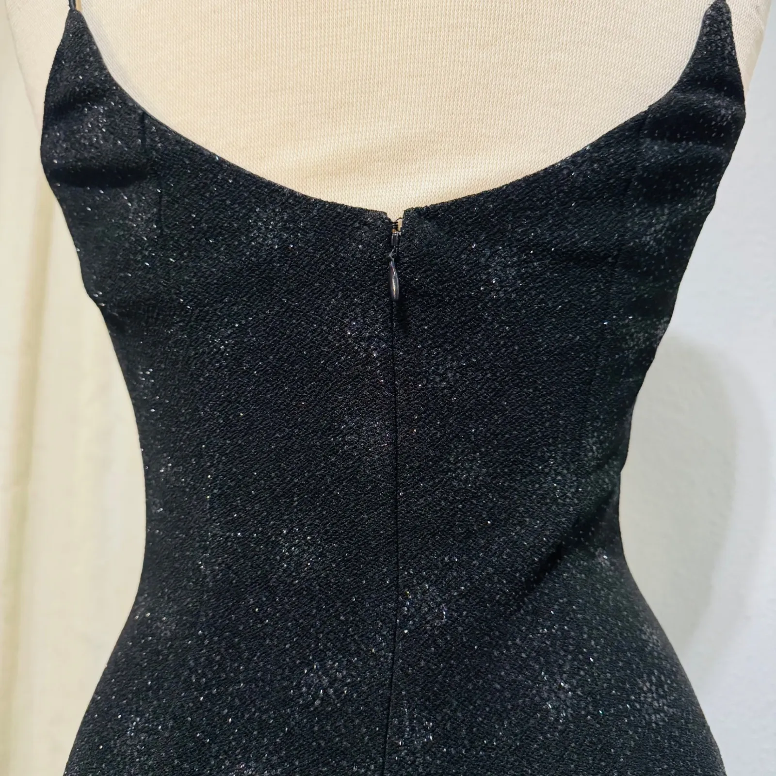 Vintage 80s Bari Jay Black Sequin Beaded Fringe Spaghetti Strap Dress 7 - Image 7