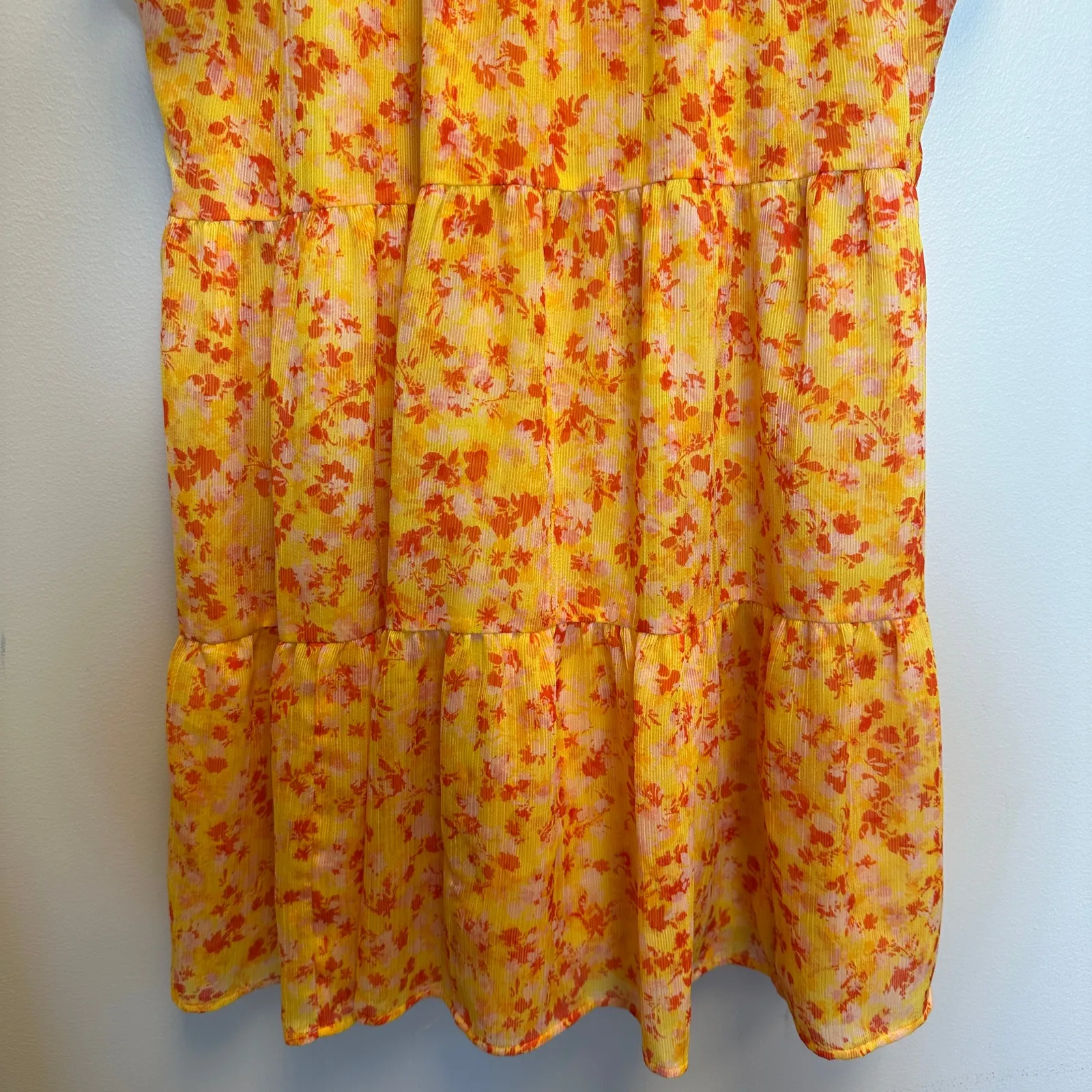 Marie Oliver Yellow Ditsy Floral Sailor Ruffle Tiered Mini Sun Dress Bold Medium - Image 9