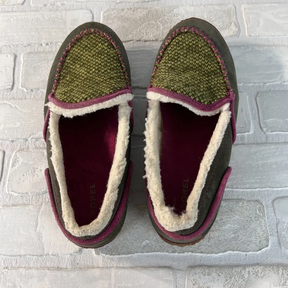 Sorel Shoes Womens 8 Sundance Shearling Slip On Moc Loafer NL2121231 Green Suede - Image 4