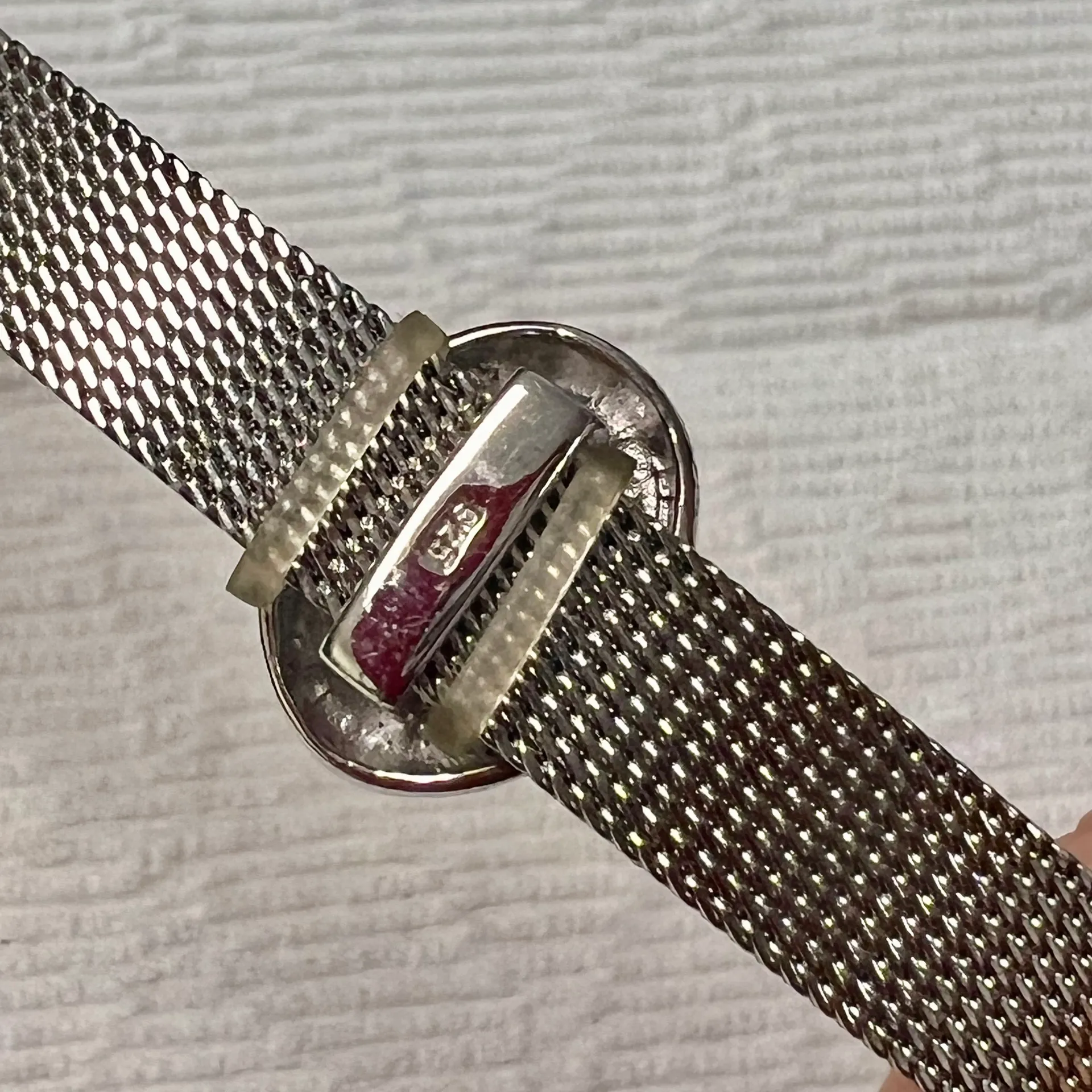 925  Mesh Adjustable Belt & Buckle Bracelet & Charm 8.25” - Vtg - Image 6