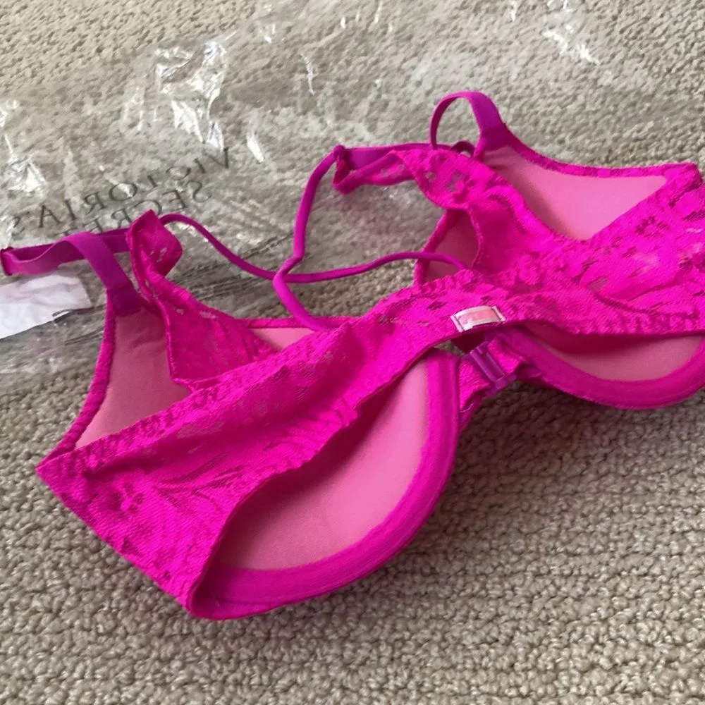 NEW Victoria’s Secret PINK Front Close Push-up Bra Floral Lace Pink Size 32C NIP - Image 6