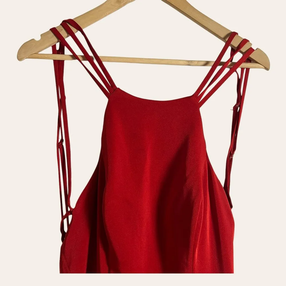 La Femme Red Strappy High Neck Slit Formal Gown Size 6 - Image 2