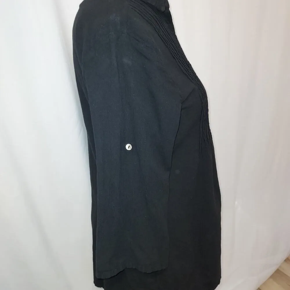 Vintage Dunes Black Shell Buttons Long Shirt Textured Button Up Blouse Top Size M - Image 4