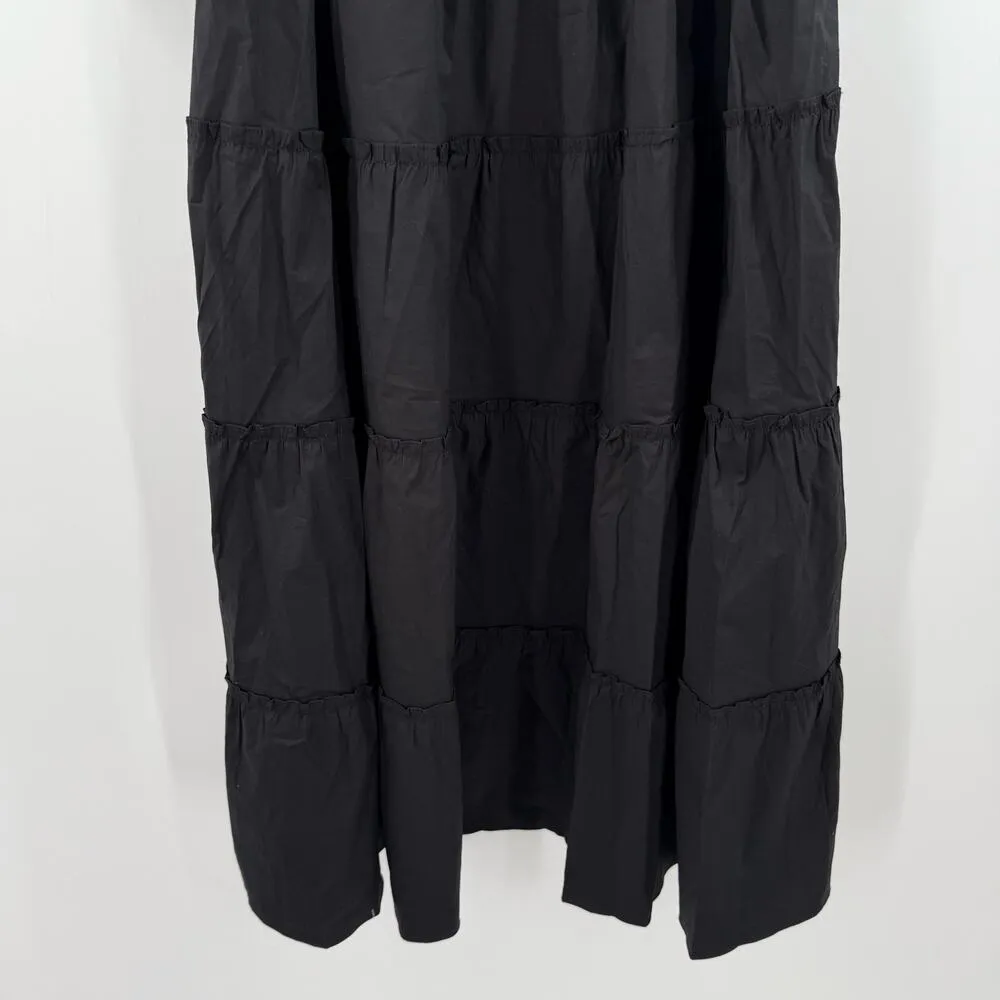 Hill House Nesli Nap Dress Size Extra Small NWT Black Smocked Midi Tiered A - Image 11