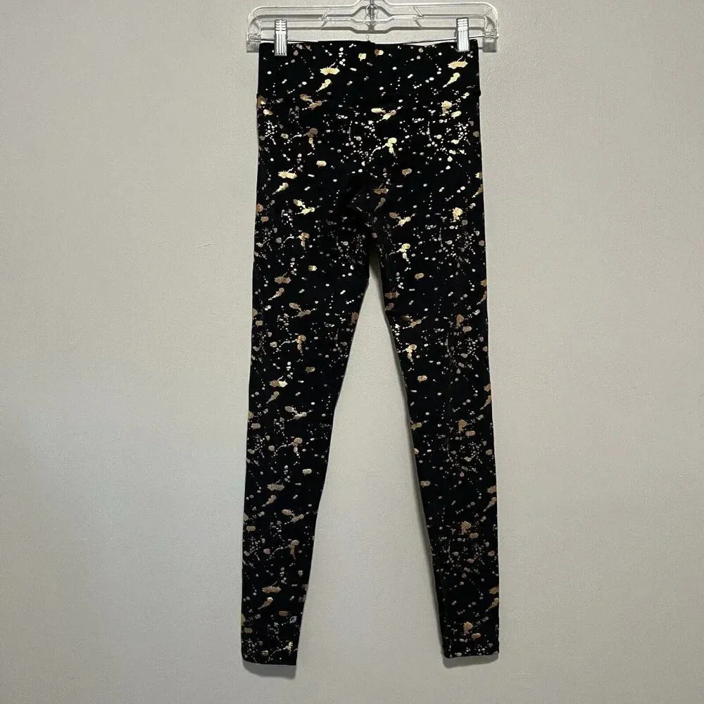 Terez NWT Black‎ Foil Print Tall Band Leggings Gold Splatter Size XS - Image 6