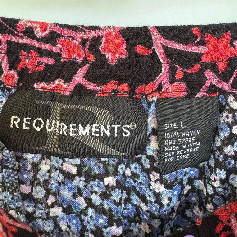 Bohemian Tiered Floral Prairie Midi Skirt Americana Modest Broomskirt Large Black - Image 5